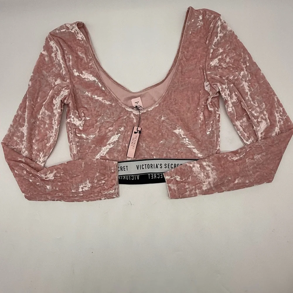 Victorias Secret Top Shorts Womens Pink Crushed Velvet Crop Sleep Set🩷BNWT🩷 - Picture 9 of 16